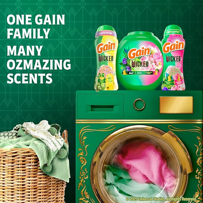 Gain In-Wash Laundry Scent Booster "Wicked: For Good" Limited Edition, Wonderfullest Woods & Beautifical Blossom, 12.2 oz, Fresh Extender + Odor Protection Laundry Beads