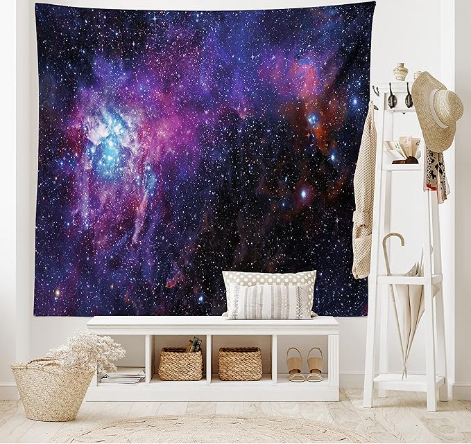 Ambesonne Galaxy Tapestry, Starry Night Nebula Cloud Celestial Theme Image Space Art Elements Print, Wide Wall Hanging for Bedroom Living Room Dorm, 60" X 40", Black Purple Blue