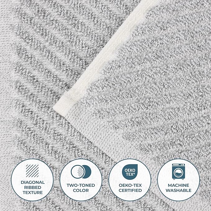 Superior Amelia Viscose Cotton Blend Medium Weight Towels, for Bathroom, Shower, Spa, Plush, Quick Dry, Ultra-Soft Towels, Bath Essentials, Ribbed Design, 3 Piece Assorted Towel Set, Platinum