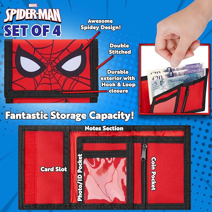 Marvel Spiderman Backpack Set 4 Pcs Water Bottle Pencil Case Lunch Bag or Wallet Key Ring School Supplies Gifts for Kids (Spiderman)