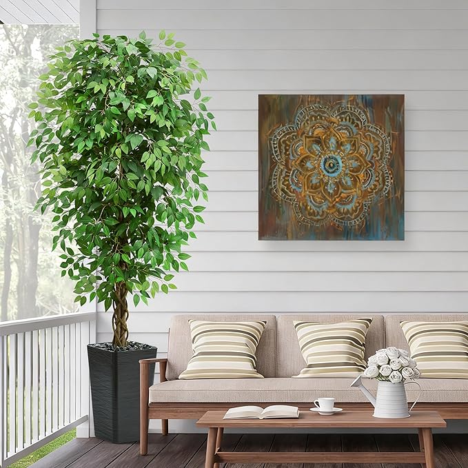 Artificial Ficus Tree 6FT Faux Floor Tree with Planter UV Resistant Potted Fake Silk Plant-Indoor Outdoor Lifelike Fake Ficus Tree for Home, Living Room Bedroom Topiary Tree