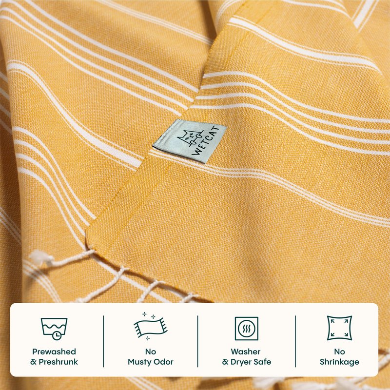 WETCAT Turkish Beach Towel Oversized (38"x71") 100% Turkish Cotton, Made in Turkey - Sand Free, Extra Large, Ultra Soft, Quick Drying, Compact & Lightweight for Travel - Honey Gold