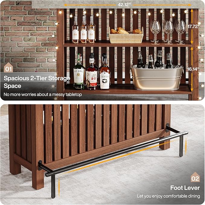 Tribesigns 63-Inch Large Bar Table, 2-Tier Home Bar Unit Mini Height Pub Table with Footrest, Modern Kitchen Island Coffee Bar Cabinet for Dining Room, Bistro, Living Room | 2-Tier, Height Pub Table, with Footrest, Modern, for Home Kitchen