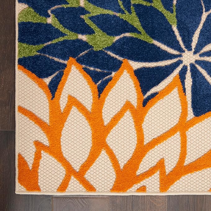 Nourison Aloha Indoor/Outdoor Multicolor 9'6" x 13' Area Rug, Tropical, Botanical, Easy Clean, Non Shedding, Bed Room, Living Room, Dining Room, Deck, Backyard, Patio (9x13)