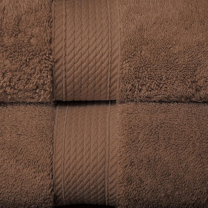 Superior Egyptian Cotton Pile Bath Towel Set of 2, Ultra Soft Luxury Towels, Thick Plush Essentials, Absorbent Heavyweight, Guest Bath, Hotel, Spa, Home Bathroom, Shower Basics, Chocolate
