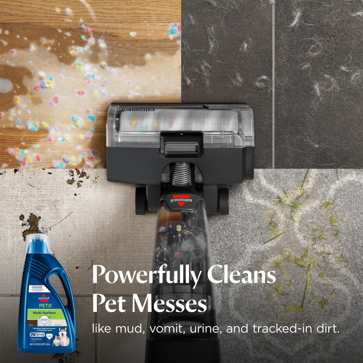 Bissell Multi-Surface Pet Solution with Febreze freshness, For Use in CrossWave and Other Leading Hard Surface and Area Rug Cleaners, 80oz, Dissolves Dirt, grime, and Tough Sticky Messes