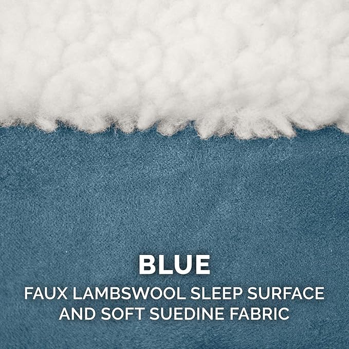 Furhaven Replacement Dog Bed Cover Sherpa & Suede Snuggery, Machine Washable - Blue, 44-inch