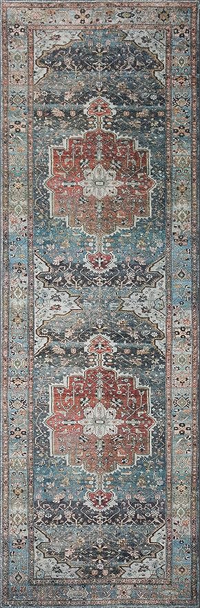Loloi Margot Collection MAT-05 Ocean/Brick 2'-6" x 11'-6" Runner Rug feat. CloudPile, No-Shed Easy Clean Large Patterned Area Rug for Living Room, Bedroom, Dining Area