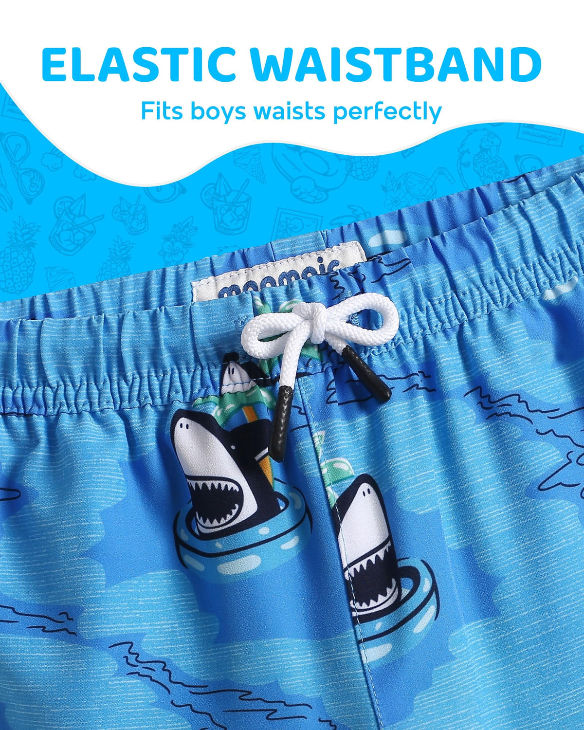maamgic Boys Swim Trunks with Compression Liner Toddler Boy Swimsuit Quick Dry 4-Way Stretch Swimming Trunks Swim Ring Shark Blue 4T