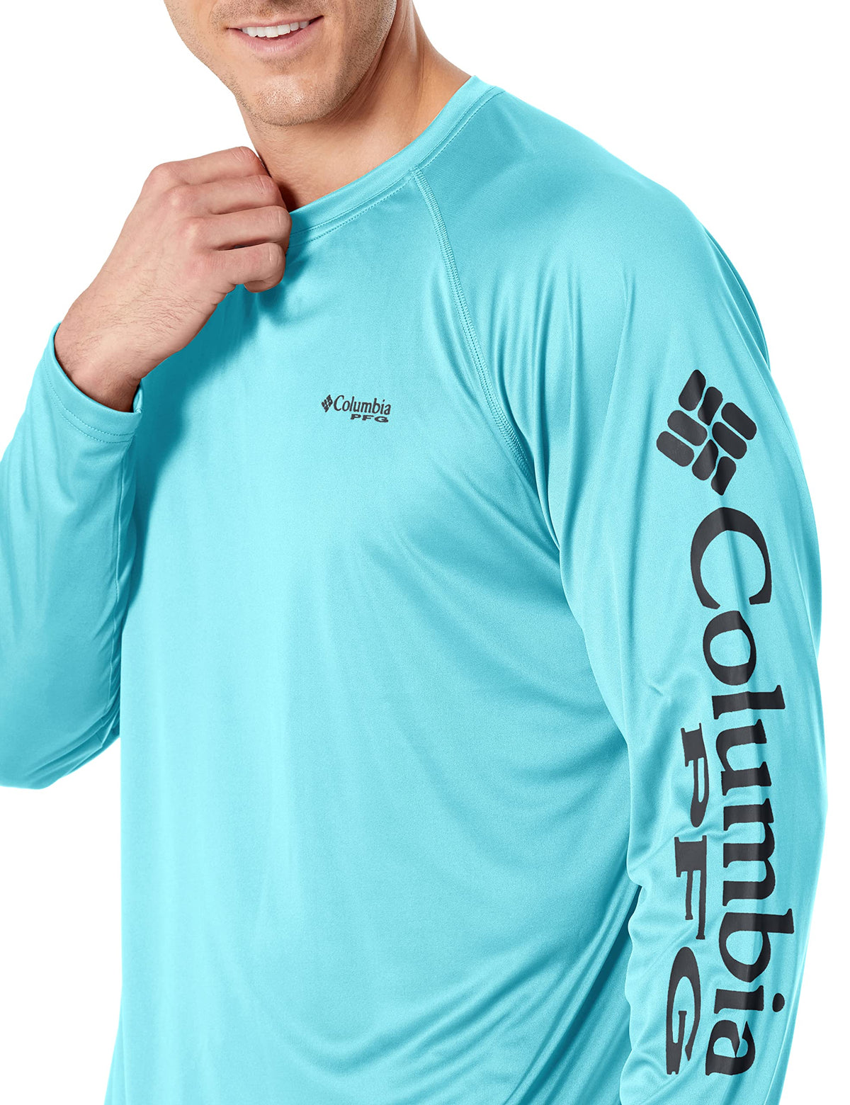 Columbia Men's PFG Terminal Tackle Long Sleeve Fishing Shirt, Gulf Stream/Black Logo, Medium