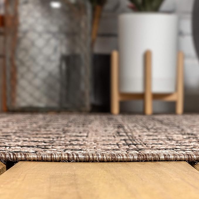 JONATHAN Y SMB108D-3R Ourika Moroccan Geometric Textured Weave Indoor/Outdoor Area Rug, Bohemian, Scandinavian for Bedroom, Kitchen, Living Room, Easy-Cleaning, Natural/Black, 3' Round