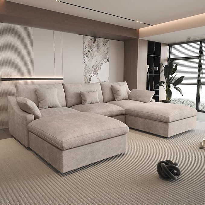 Cloud Couch Modular Sectional Sofa with Ottoman,120inch Down Filled U Shaped 5 Seater Convertible Sofa,Cover Washable and Replaceable Couches for Living Room