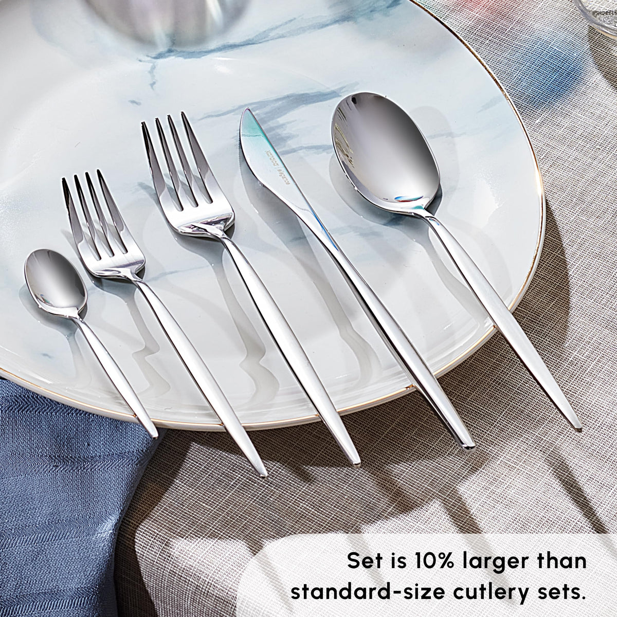 Karaca Lizbon - 18/10 Stainless Steel Silverware Set for 12, 60 Piece Heavy Duty Flatware Set, Dishwasher Safe Modern Cutlery incl. Kitchen Forks, Spoons, Knives Eating Utensils Sets - Platin