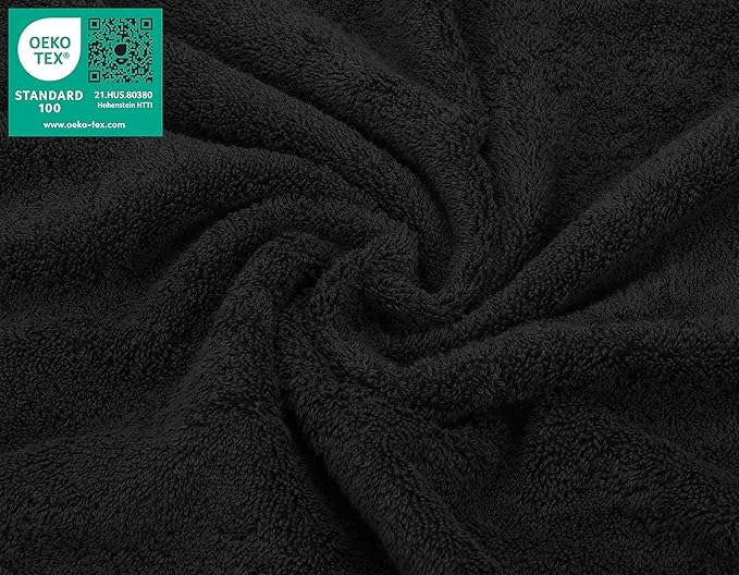 American Soft Linen Luxury Washcloths for Bathroom, 600 GSM 100% Cotton 4 Piece Turkish Wash Cloth Set, 13x13 in Soft Rags for Body and Face, Black Washcloths
