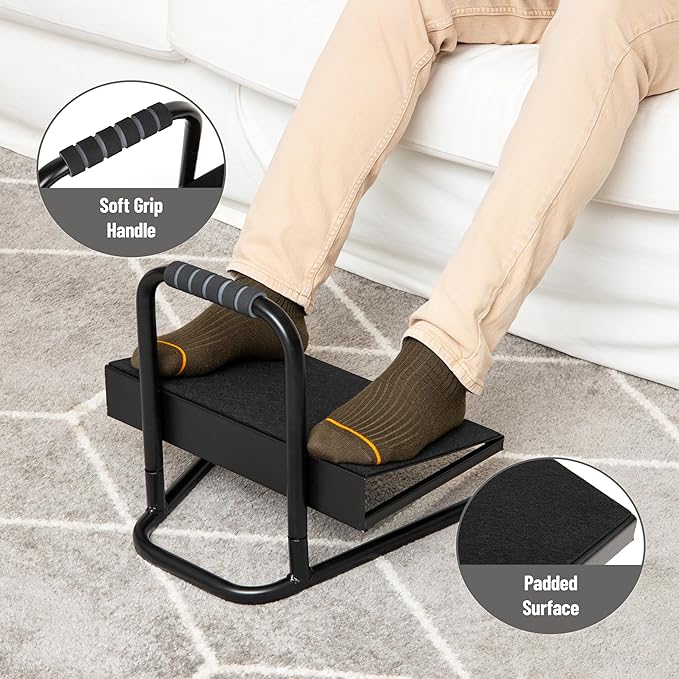Mind Reader Foot Rest, Foot Stool, Under Desk at Work, Ergonomic, Adjustable, Office, Metal, 15"L x 14.25"W x 14.5"H, Black