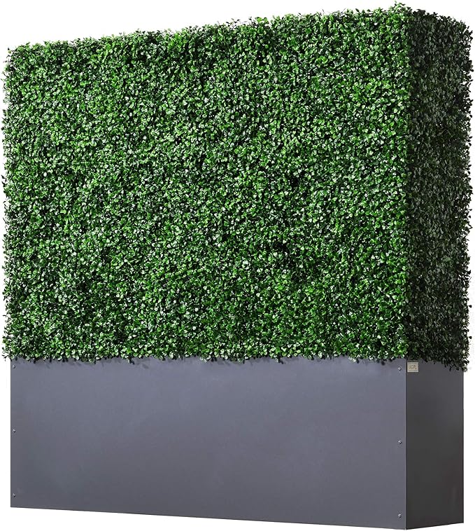 AGPL Upgraded Artificial Boxwood Hedge Wall with Gray Color Planter,Room Divider and Privacy Wall Backdrops Outdoor Privacy Fence for Patio,Balcony,Restaurant,Garden,Party Décor (48" H 48" W 12" D)