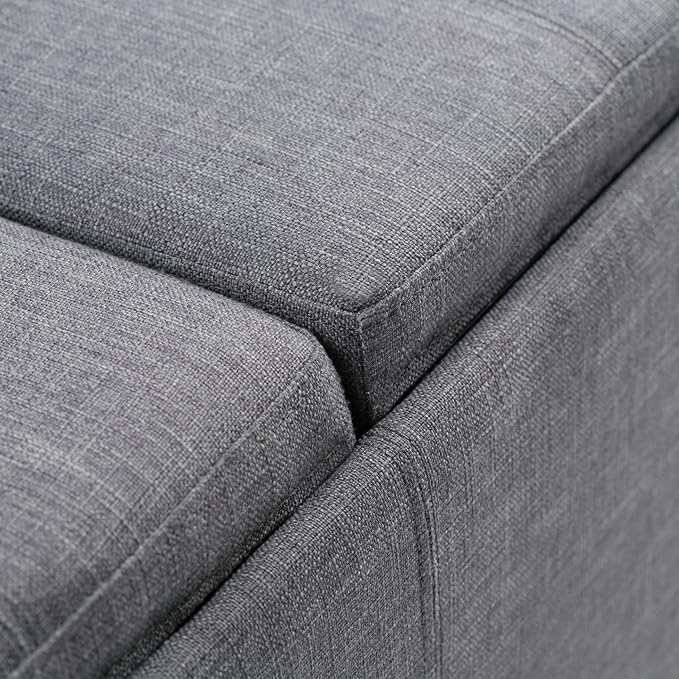 SIMPLIHOME Avalon Storage Ottoman - 42 inch Wide Upholstered Linen Look Fabric Rectangular Flip-Top Ottoman in Slate Grey, Contemporary Coffee Table Ottoman for Living Room with Hidden Storage