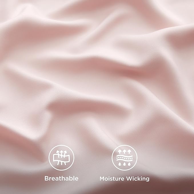 Bedsure Queen Sheet Set, Rayon Derived from Bamboo, Cooling Sheets, Breathable & Soft, Deep Pocket Up to 16 Inches, Hotel Luxury Silky Bedding for Hot Sleepers, Pink