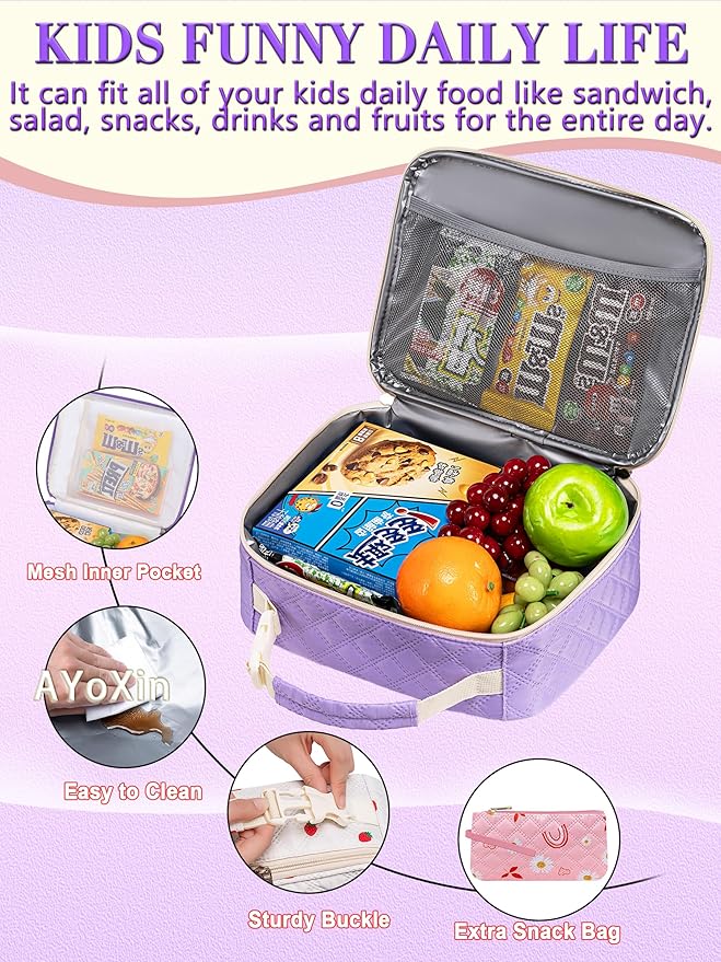 Beige Strawberry Backpack with Lunch Box for Girls Teens Kids for Age 6-8 8-10 10-12 Kawaii School Bag for Middle High School Primary Elementary Bookbag Mochila Para Niñas