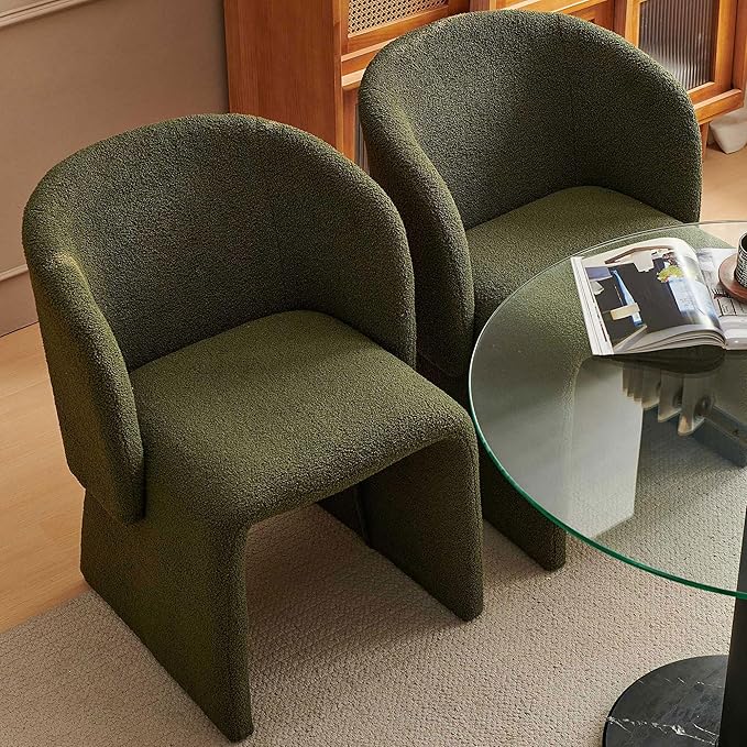 Barrel Dining Kitchen Chairs Set of 2, Modern Mid Century Living Room Chairs Upholstered Round Backrest Accent Side Chairs Comfortable for Dining Room, Cafe,Green