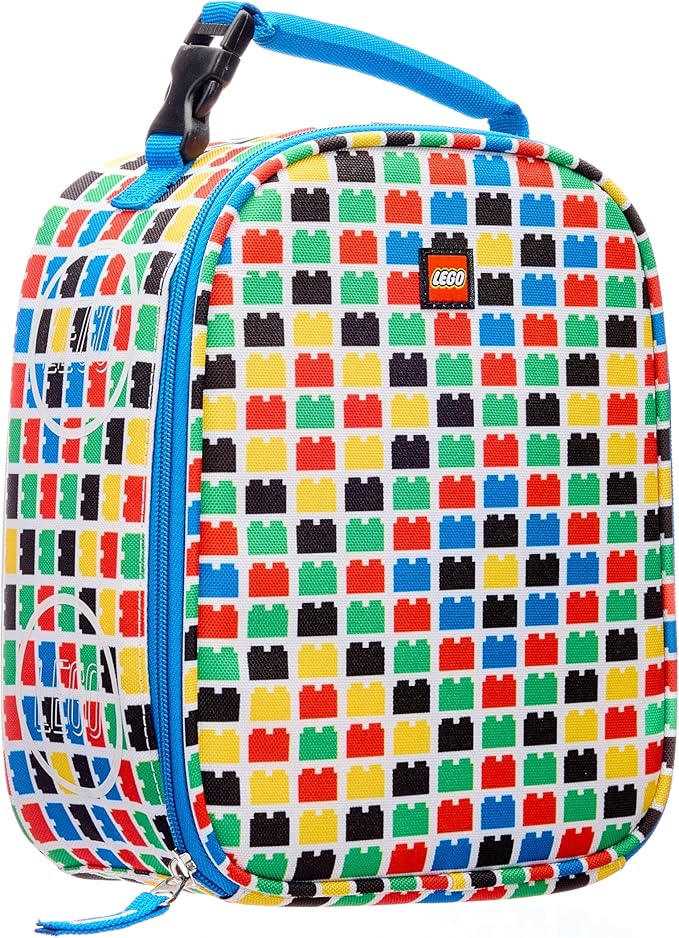 LEGO Kids Classic Heritage Lunch Box, Insulated Soft Reusable Lunch Bag Meal Container for Boys and Girls, Perfect for School or Travel, Meal Tote Keeps Food Cold, Checkered Brick