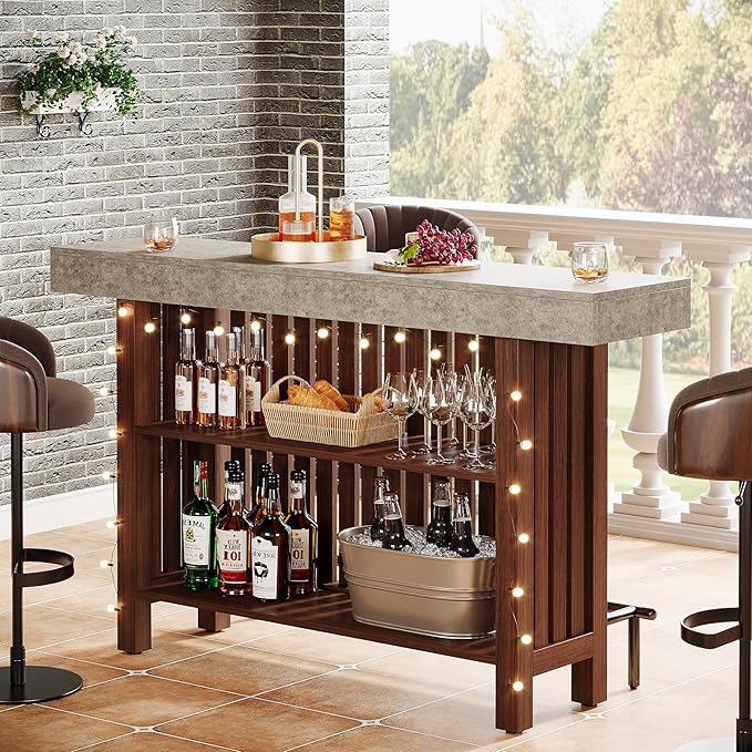 Tribesigns 63-Inch Large Bar Table, 2-Tier Home Bar Unit Mini Height Pub Table with Footrest, Modern Kitchen Island Coffee Bar Cabinet for Dining Room, Bistro, Living Room | 2-Tier, Height Pub Table, with Footrest, Modern, for Home Kitchen