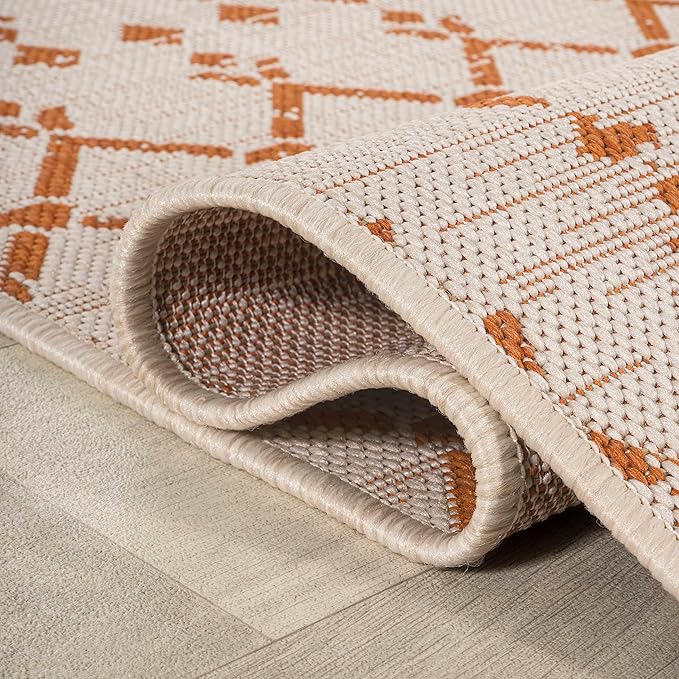 JONATHAN Y Moroccan Geometric Indoor Outdoor Area Rug 8X10 Cream/Orange, Ourika Textured Weave for Backyard, Patio, Porch, Easy-Cleaning, High Traffic, Pet-Friendly, Non-Shedding (SMB108O-8)