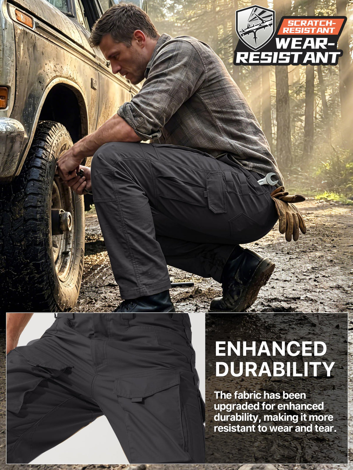 FREE SOLDIER Men's Cargo Pants,Tactical Pants for Men Stretch,Durable Ripstop EDC Work Pants for Hiking (Black 34Wx30L)