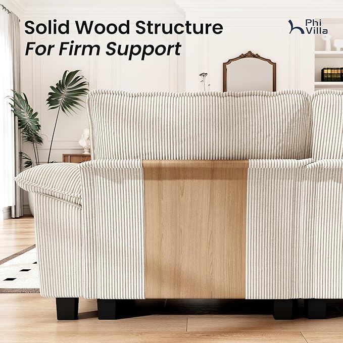 PHI VILLA Cloud Modular Couches Sets, 2 Pieces Comfy Sectional Sofa Set with Loveseat, 5-Seater Upholstered Couch for Living Room, Corduroy, Beige