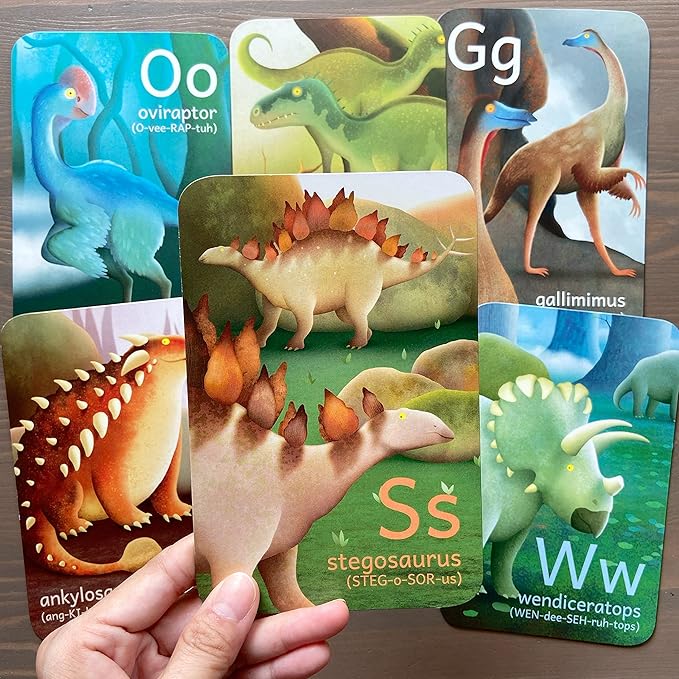 Dinosaur ABC Flash Cards, Alphabet A to Z Dinosaurs flashcards for Kids 4-8 Years, Dinos Picture Learning Cards, Dino Flash Card for Pre-K, Children: Set of 26 FlashCards