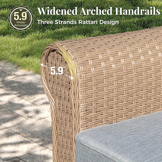 Patio Furniture Set 4 pcs, Wicker Outdoor Patio Furniture, 3-Seat Sofa, 2 Single Sofa and Coffee Table, Rattan Patio Conversation Set for Backyard Deck, Grey