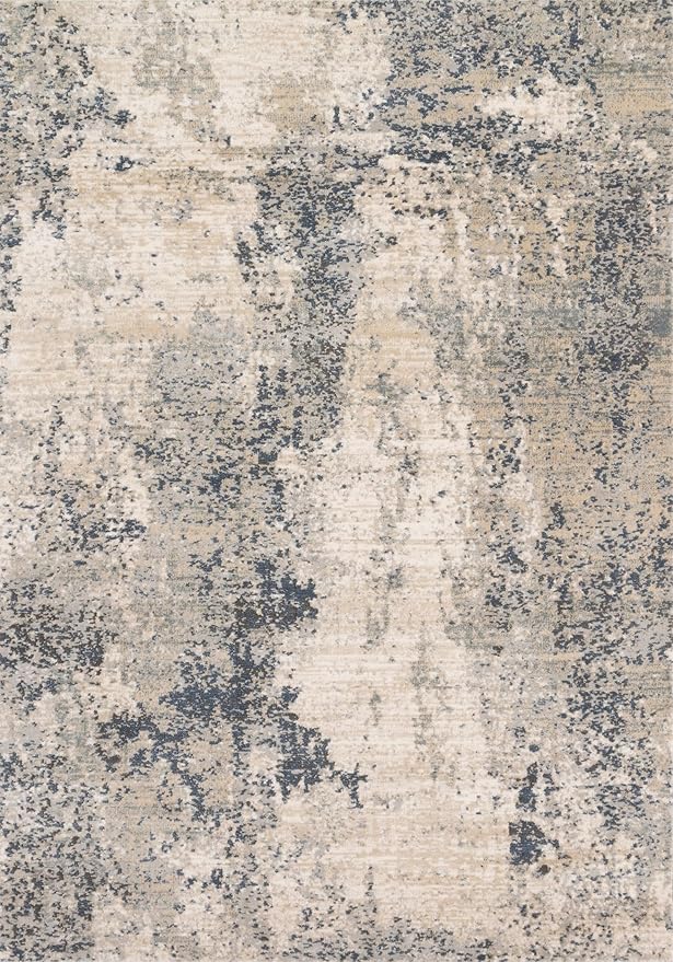 Loloi Teagan Collection TEA-07 Natural/Denim 3'-4" x 5'-7" Accent Rug, Large, Soft Neutral Rug, High-Traffic for Living Room, Bedroom, Home Office, Dining Area