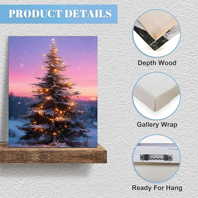 Framed Christmas Pictures Wall Decor,Vintage Pine Tree Prints,Winter Christmas Canvas Wall Art Decoration for Bedroom Bathroom Living Room Rustic Xmas Holiday Gifts (Christmas Tree 12, 24'' X 36'')
