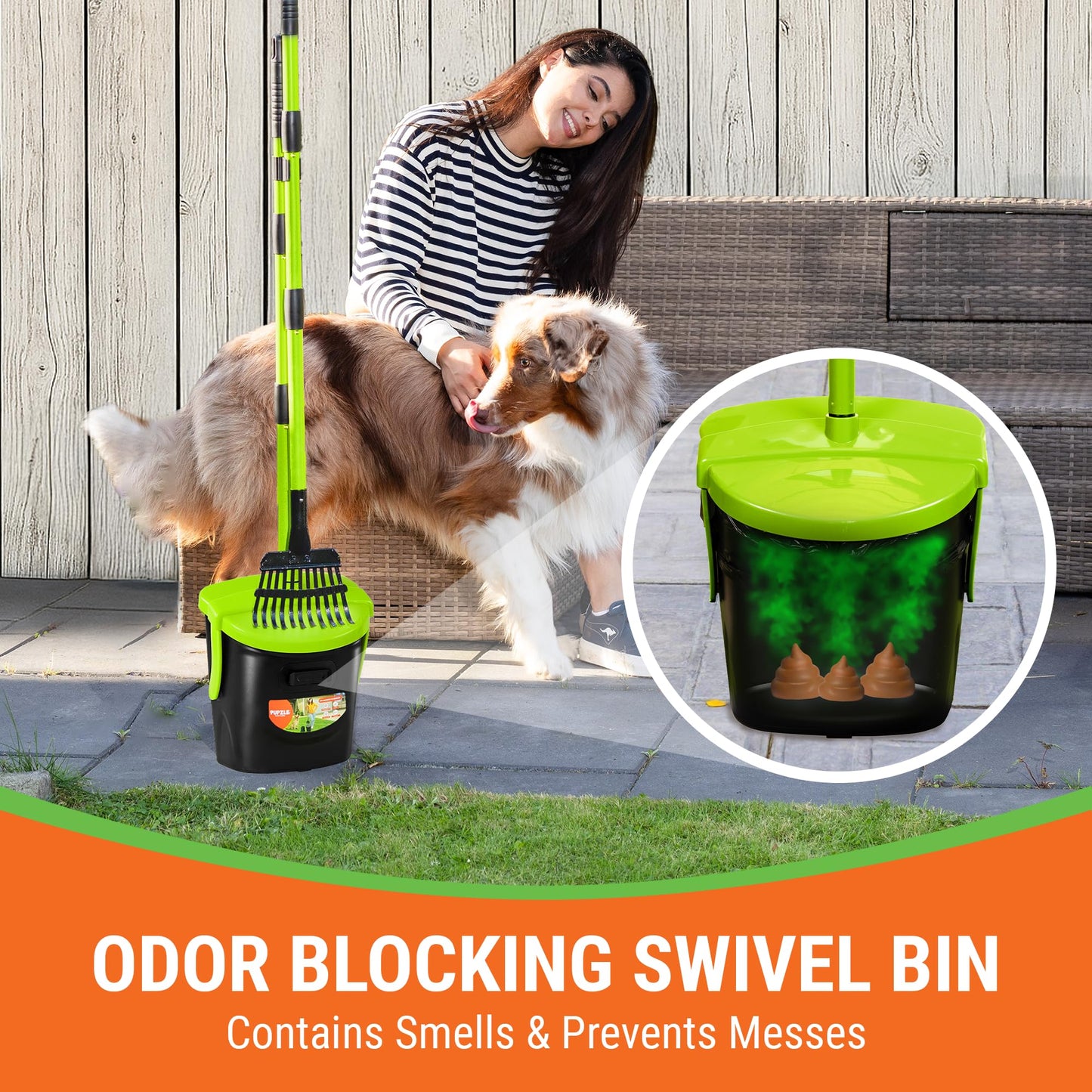 Pupzle Dog Pooper Scooper with Bag Attachment, 40" Long Handle Pooper Scooper for Large Dogs, Dog Poop Scoop for Yard, Large Capacity Swivel Bin and Rake, 50 Lavender Scented Bags