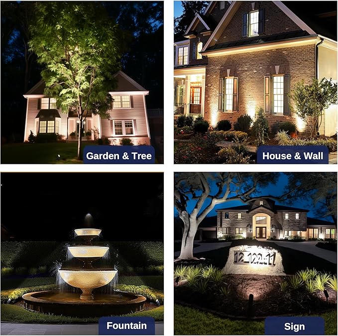 Die-Cast Brass Spot Light Outdoor - 12V LED Uplighting Waterproof, Low Voltage Landscape Lights Direct Wire, Bronze for Fence Fountain with Bright White MR16 Replaceable Bulbs (12 Pack)
