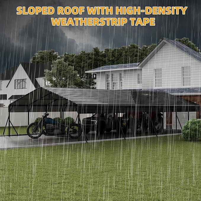 20 x 40 FT Metal Carport with Galvanized Steel Roof, Heavy Duty Metal Roof Carport with Enhanced Base, Tall MetalCarport Kits Garage for Tractors, Trucks, Boats, Cars