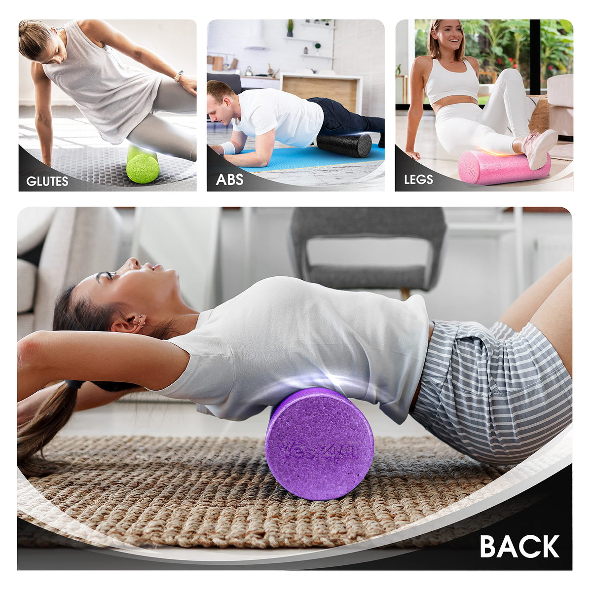 Yes4All High-Density EPP Round Back Roller Foam, Exercise Foam Roller for Yoga, & Pilates, Multiple Sizes and Colours, Purple - 24 inches
