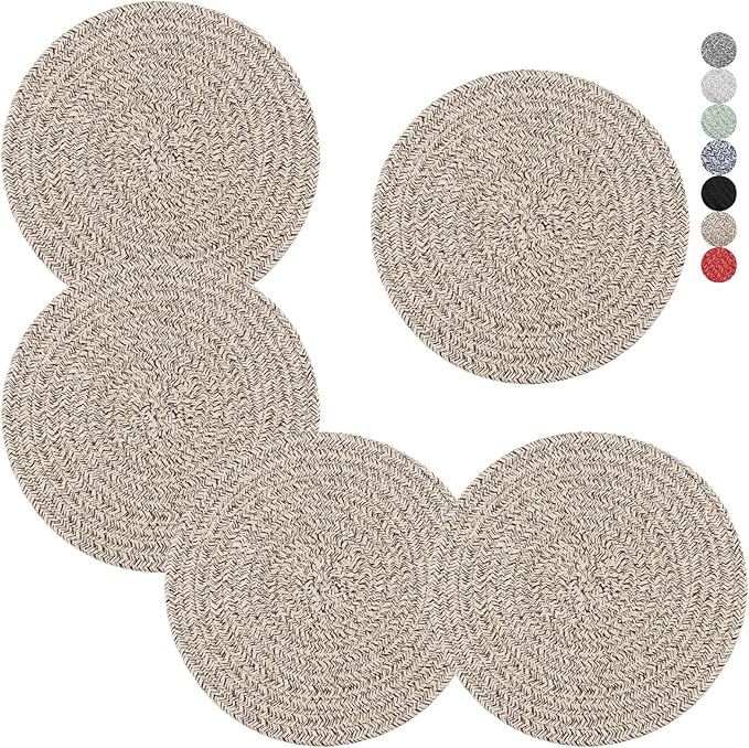 Trivets for Hot Dishes, Pots and Pans, 8 Inches Hot Pads 5 Pcs, Pot Holders for Kitchen, Heat Resistant Mat Protect Counter, Coasters Set Home Essentials Farmhouse Decor (Green)