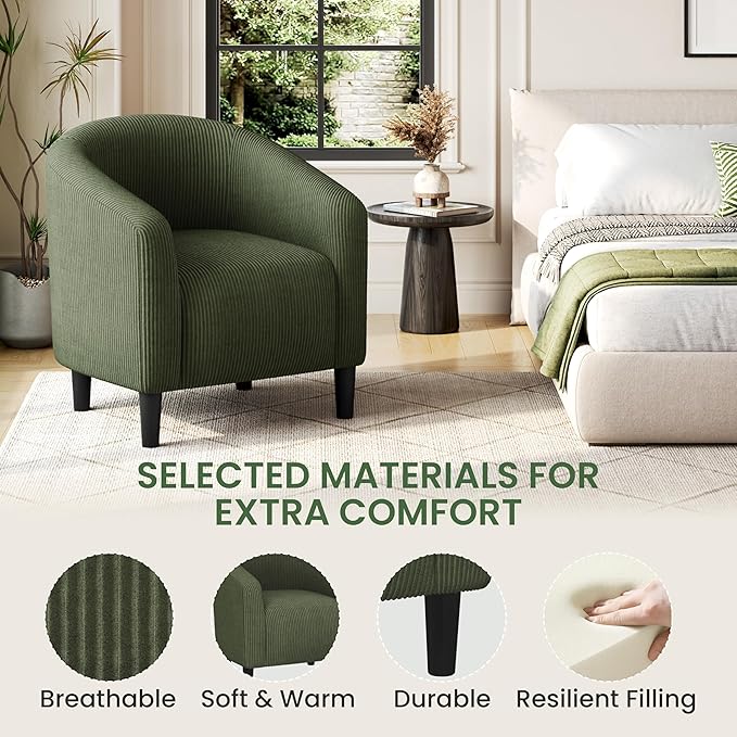 Yaheetech Barrel Chairs, Furry Accent Chairs with Soft Padded Armrest for Living Room Bedroom Waiting Room Office, Set of 2, Dark Green