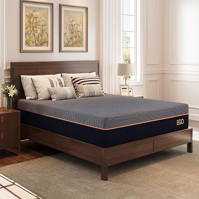 EGOHOME 12 Inch Twin Mattress,Copper Gel Cooling Memory Foam Mattress for Back Pain Relief,Therapeutic Mattress Bed in a Box, Made in USA, CertiPUR-US Certified, 38x75x12 Black