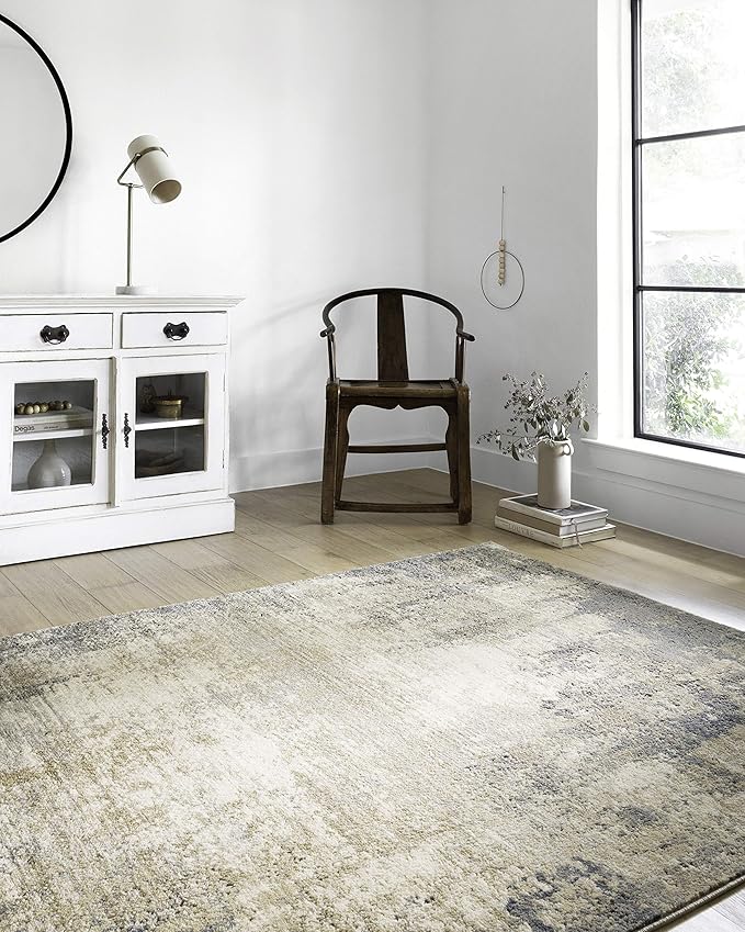 Loloi Teagan Collection TEA-08 Ivory/Mist 2'-8" x 4' Accent Rug, Large, Soft Neutral Rug, High-Traffic for Living Room, Bedroom, Home Office, Dining Area