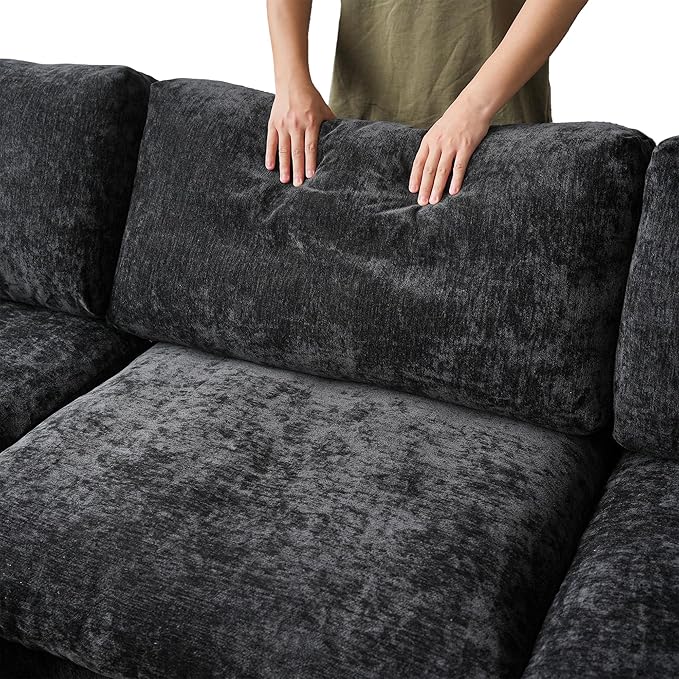 JACH 3-Seater Sectional Couches, Deep Seat Convertible Modular Sofas, Cloud Sectional Couch, Sofa Covers Washable, Minimalist Modern Sofa for Living Room, Apartment, Black