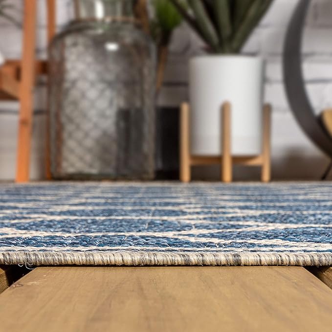 Eyely BMS109D-6 Santa Monica Trebol Moroccan Trellis Textured Weave, Pet Friendly, Non-Shedding, Stain Resistant, Easy-Cleaning, Navy/Gray, 6 ft. x 9 ft., Indoor/Outdoor, Area Rug
