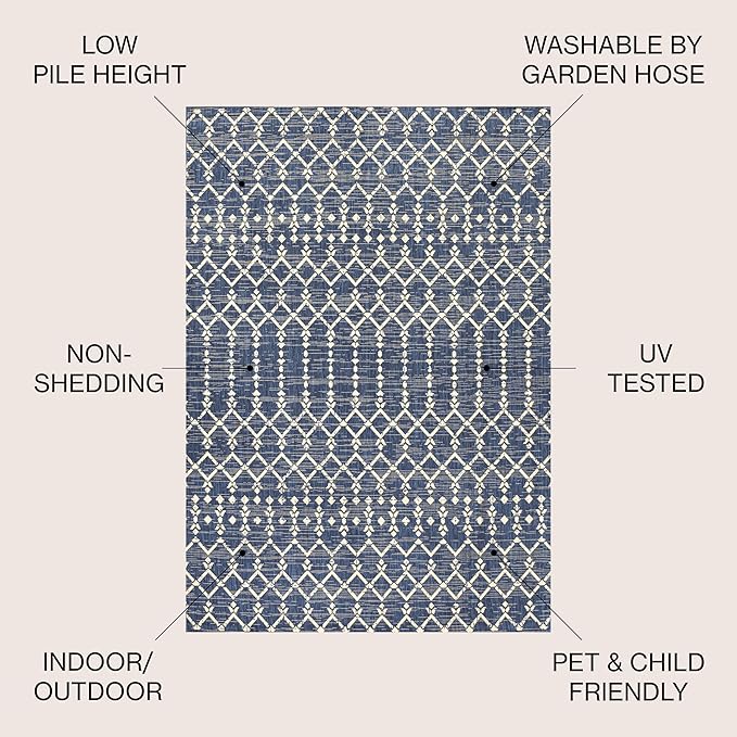 JONATHAN Y SMB108K-4R Ourika Moroccan Geometric Textured Weave Navy/Beige 4' Round Indoor/Outdoor Area Rug, Pet Friendly, Non-Shedding, Stain Resistant, Easy-Cleaning for Backyard, Patio, Porch