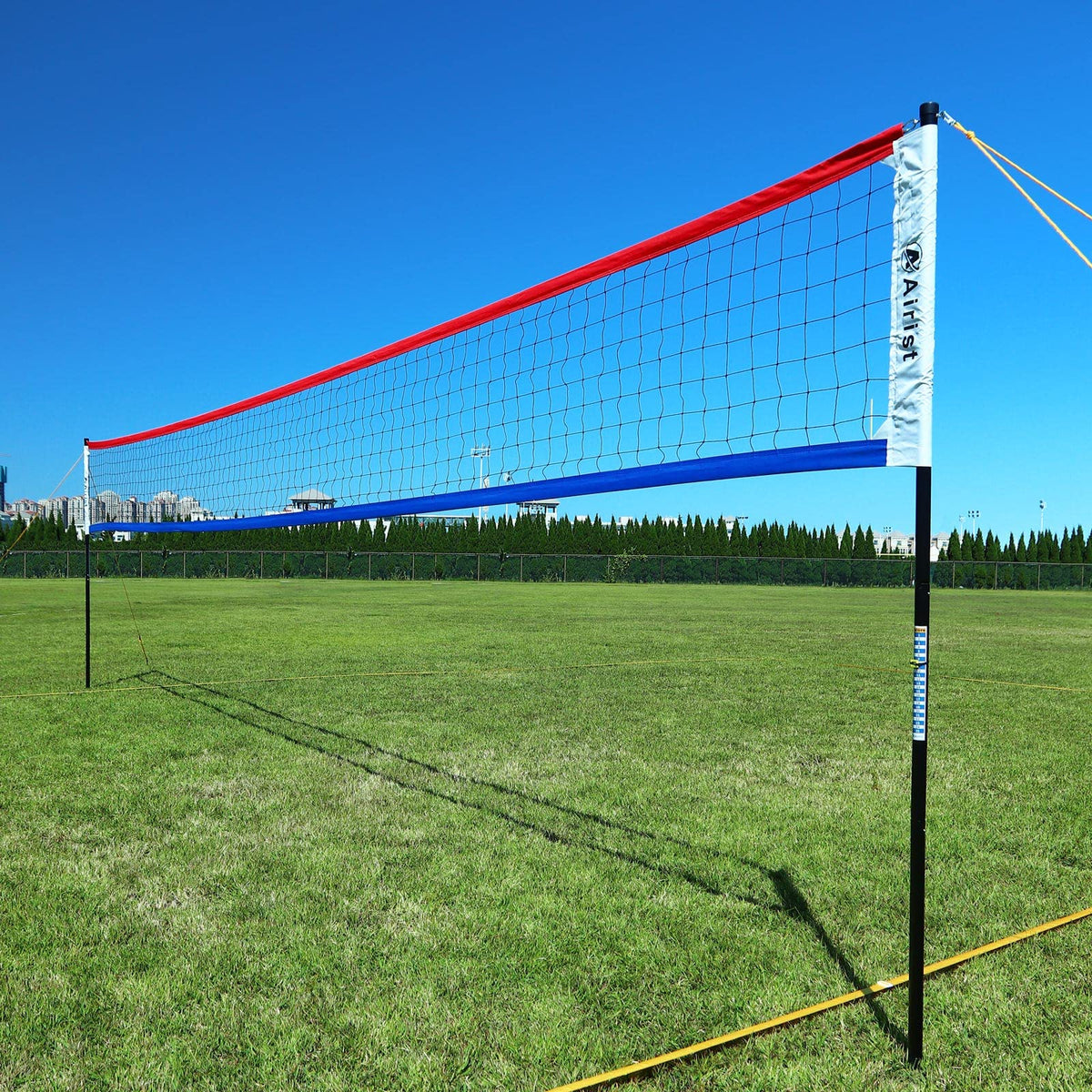 Airist Heavy Duty Volleyball Net Outdoor with Steel Anti-Sag System, Adjustable Aluminum Poles, Professional Volleyball Nets Set for Backyard and Beach, Ball and Carrying Bag (Blue and Red)