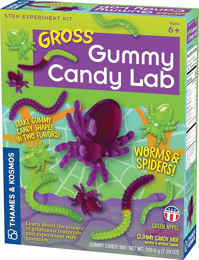 Gross Gummy Candy Lab - Worms & Spiders! Sweet Science STEM Experiment Kit, Make Your Own Plant-Based Gummy Candies in Cool Shapes & Colors | Learn Chemistry | Looks Gross, Tastes Great