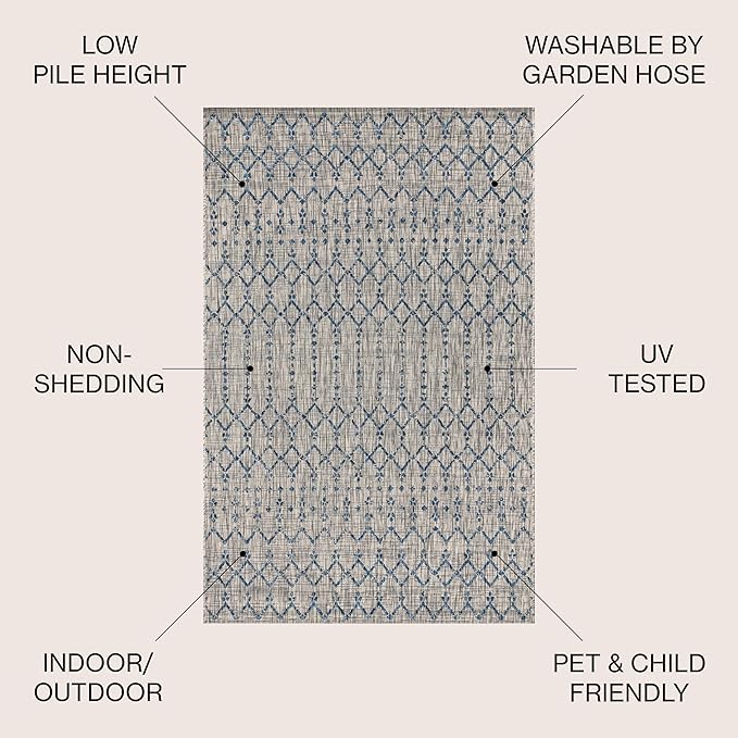 JONATHAN Y Moroccan Geometric Indoor Outdoor Area Rug 3X5 Light Gray/Navy, Ourika Textured Weave for Backyard, Patio, Porch, Easy-Cleaning, High Traffic, Pet-Friendly, Non-Shedding (SMB108A-3)