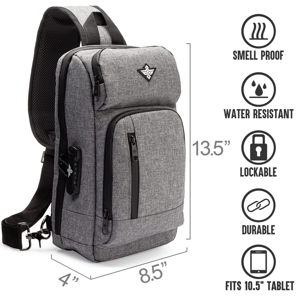 Erozul Equinox Sling Backpack Anti Theft Combination Lock Chest Shoulder Bag Waterproof Crossbody Casual Daypack (Black)