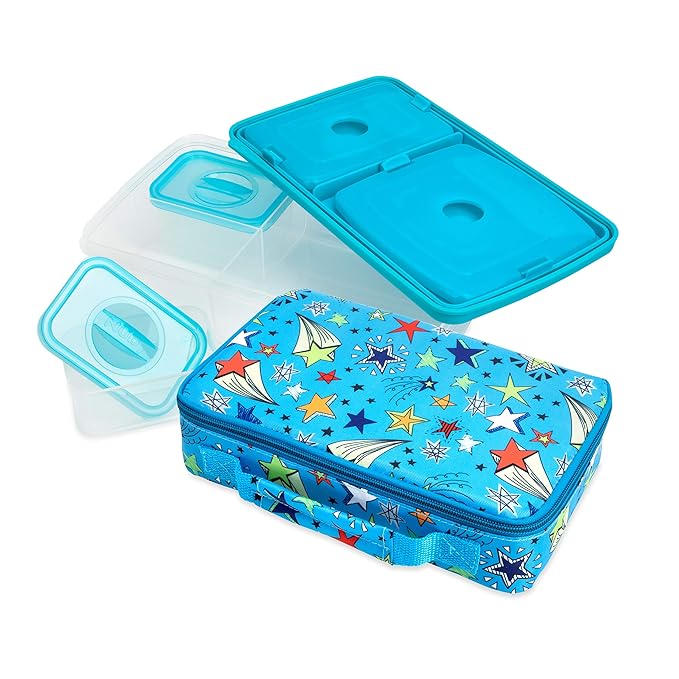 Nuby Lunchbox with Insulated Travel Bag - Bento Lunch Box - 3+ Years - Stars - Back to School Essentials