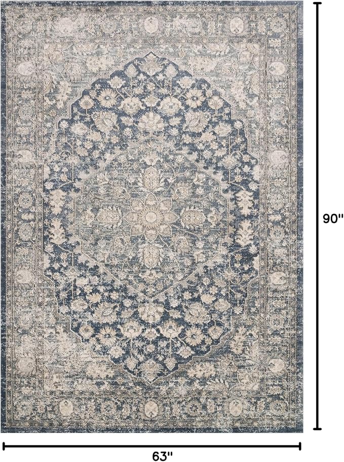 Loloi Teagan Collection TEA-01 Denim/Mist 5'-3" x 7'-6" Area Rug, Large, Soft Neutral Rug, High-Traffic for Living Room, Bedroom, Home Office, Dining Area